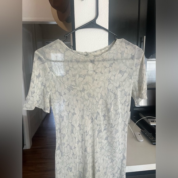 Vintage Sheer Maxi Dress Cottage Floral Green Small Sundress Short Sleeve - Picture 3 of 12